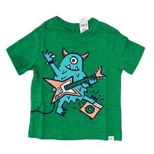 NWT GAP Toddler Green W/Monster Rock N' Roll Graphic Crewneck T-Shirt
